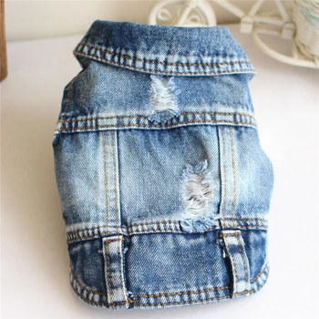 Hot Sale In Stock wholesale Pet Clothes designer Jean Vest Overalls Cat Coat  Ripped Dog Jacket for Puppy Small