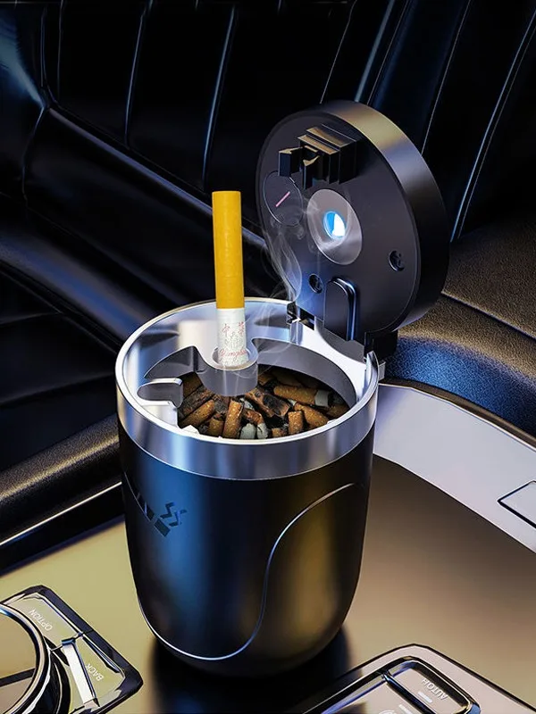 Car Cigarette Ashtray Cup With Lid With Led Light Portable Detachable