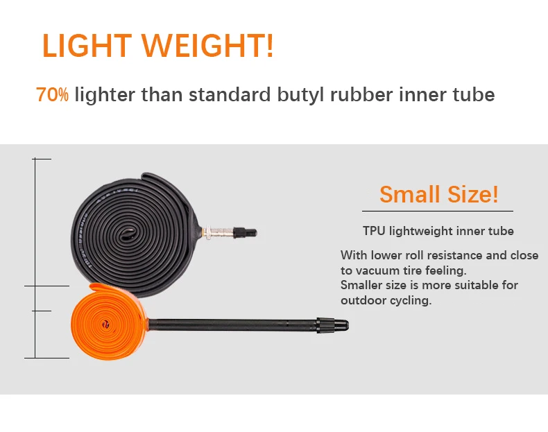 thumbnail interactive-video image 1 of ROCKBROS Bike Inner Tube 700x18/28C Ultralight 24g TPU Road Bicycle 1 of 13