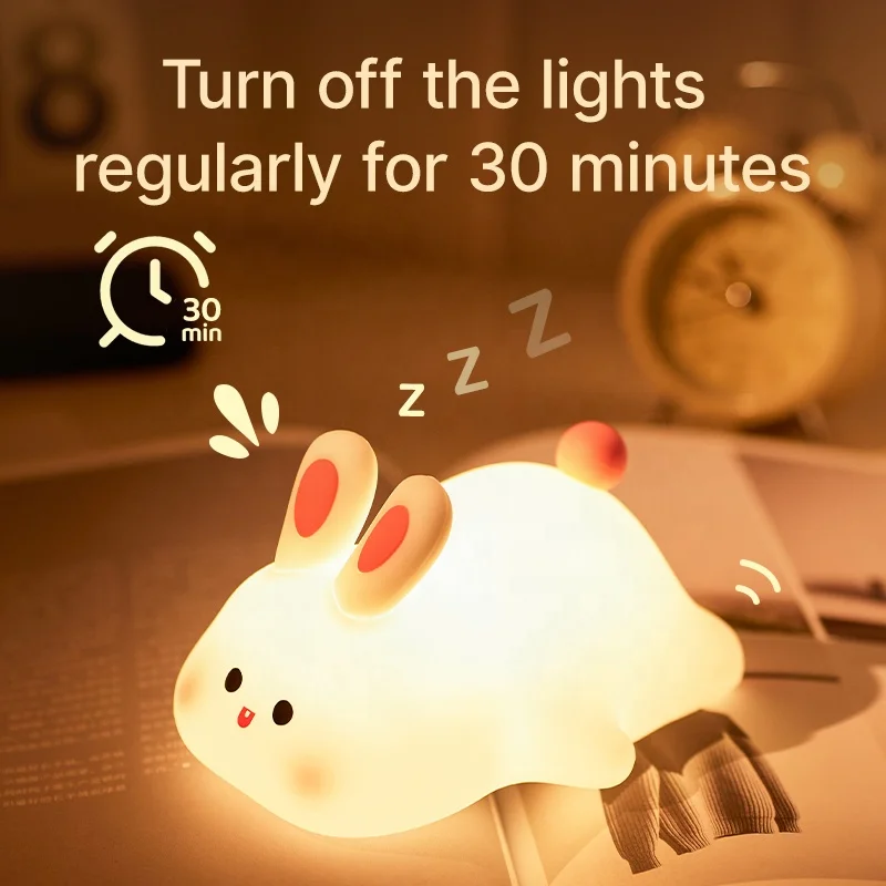 EGOGO Rechargeable LED Soft Touch Silicone Rabbit Bunny Night Light for Kids with Sensor Control and USB Rechargeable