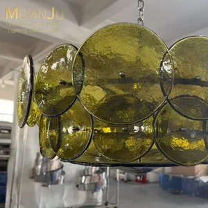 Zhongshan Modern Green Concave Glass Chandelier Premium Hanging Pendant Light for Hotel Living Room Green Texture Lighting