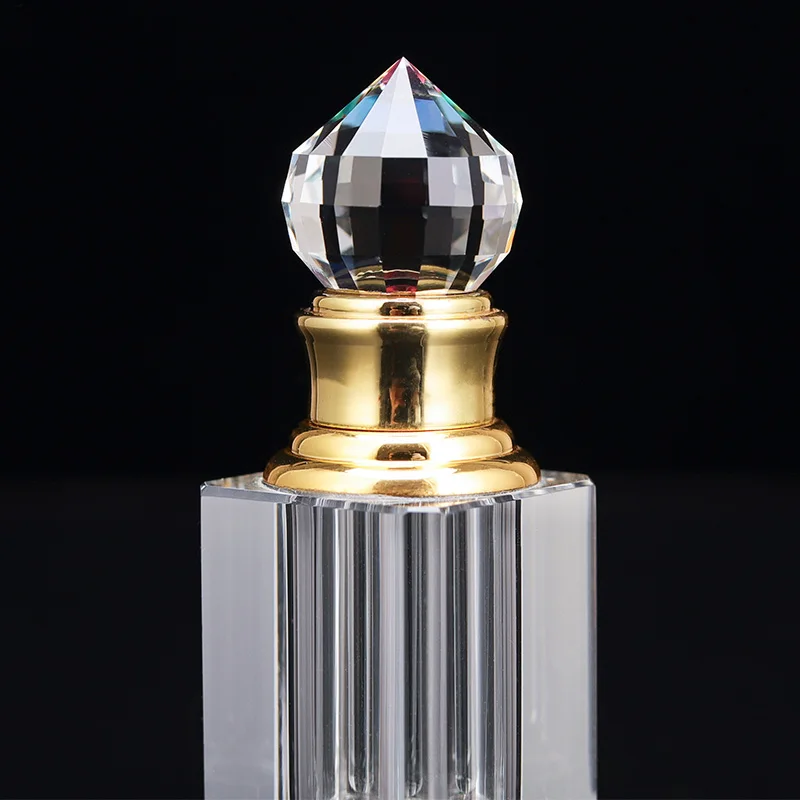 Small Bridge Luxury Fancy Art Style Empty Clear Square Crystal Glass Packaging Perfume Bottle with Gold Aluminum Crystal Ball