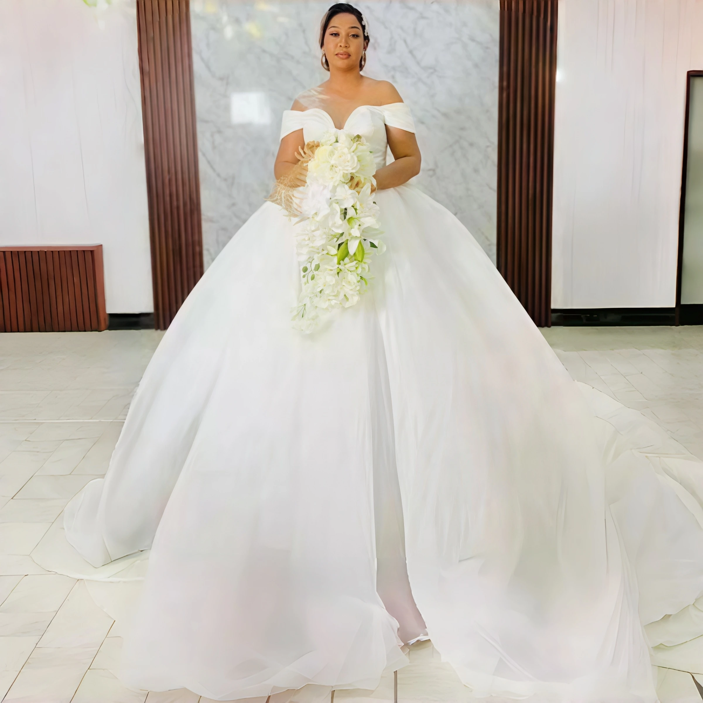 plus size luxury wedding dresses Luxury Sequined Off-Shoulder Wedding Dress with Elegant Train Plus Size Size 24W
