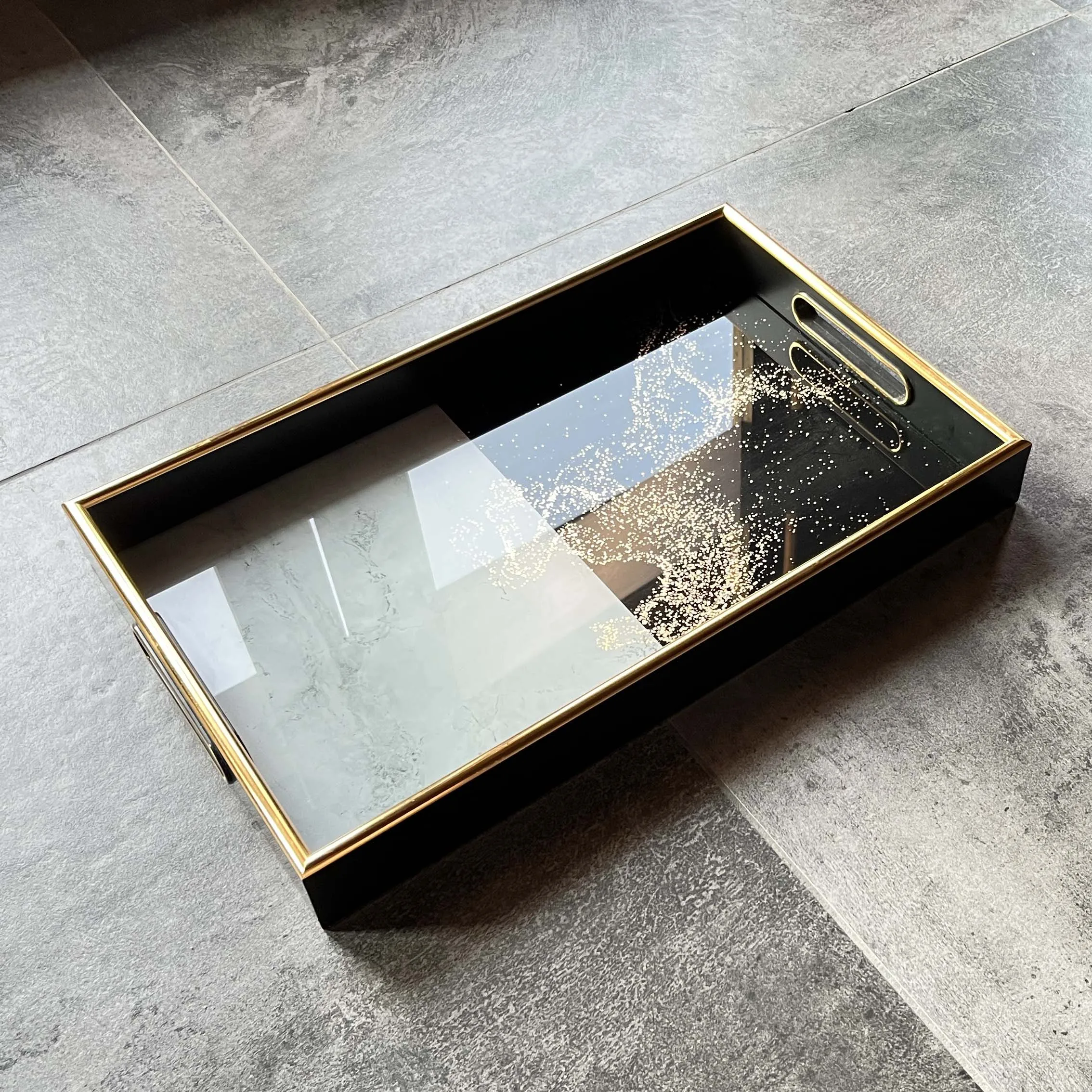 Большой лоток Заводская поставка любой дизайн под заказ УФ печать черный мрамор золотой декоративный