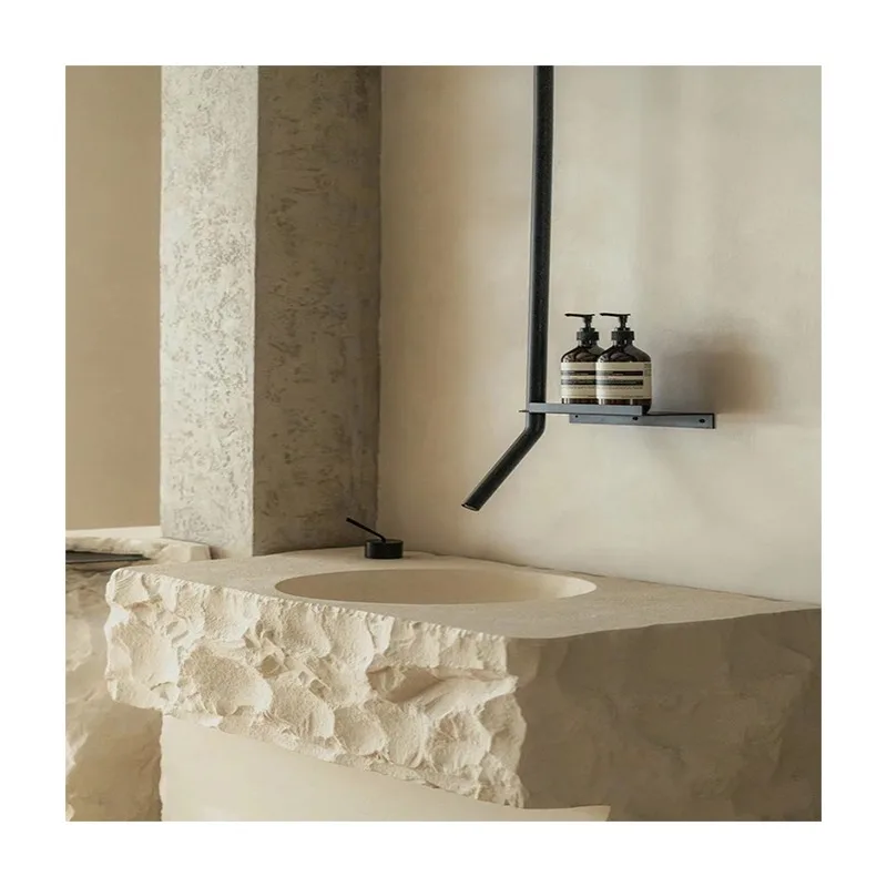 Съвременна бежова вана за баня от вулканичен камък, полирани плочки, антични матови плочки с форма на гъба за външно използване, кухня, вила, вана за баня