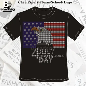 Best Selling Independence Day Rhinestone Transfer Design Custom Bling USA Flag Eagle Stud Strass Diamond Transfers for T Shirt