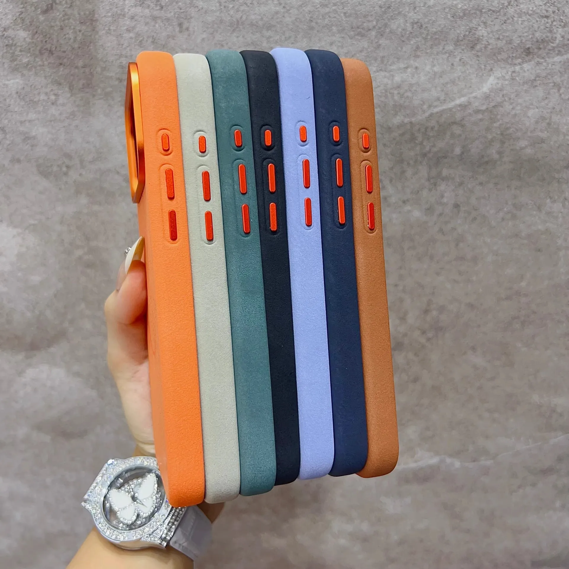 Elephant Texture Matte Color-Block Magnetic Phone Case for 17 Pro Max 16 Pro Max 15 14 Plus 13 Pro Max