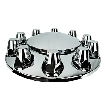 Semi Truck Chrome Front Axle Wheel Cover with Removable Hub Cap & Lug Nut Covers