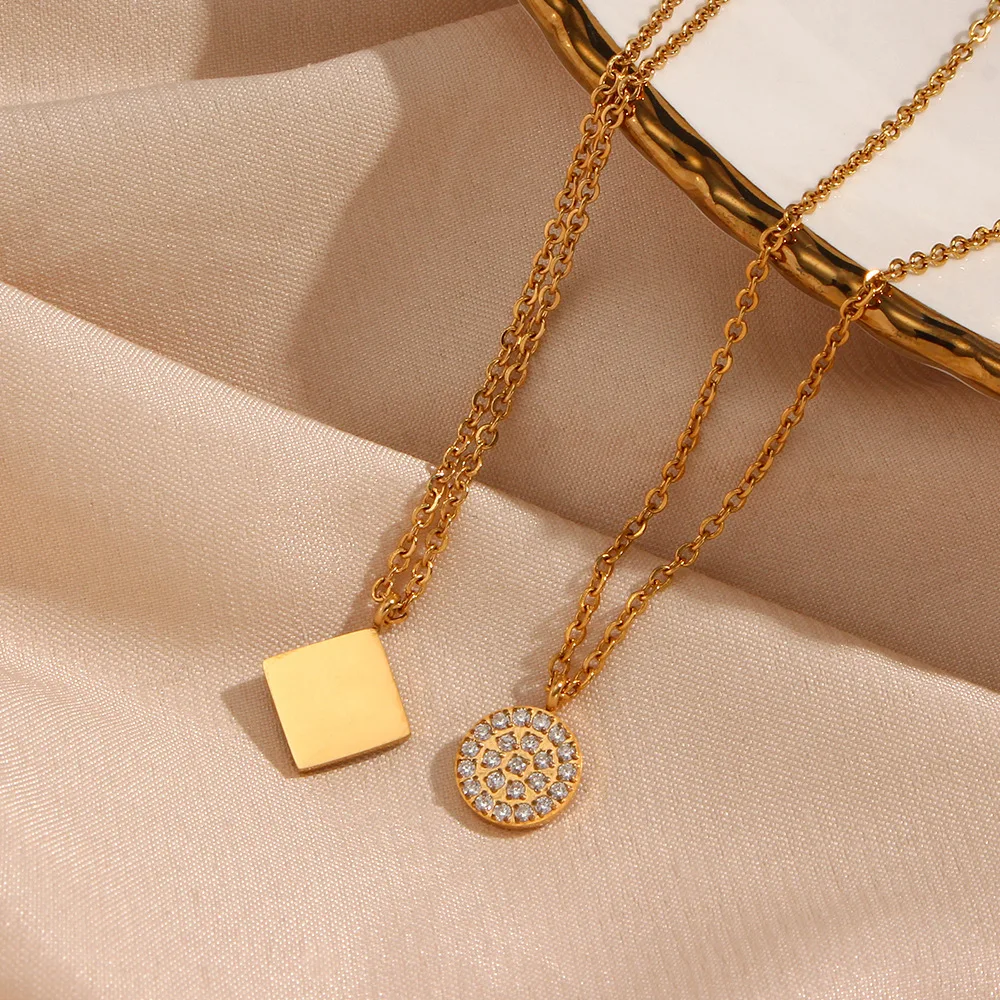 2022 Dainty Crystal Pendant Necklace Stainless Steel 18K Gold Plated Heart  Square Star Flower Butterfly Circle Pendant Necklace