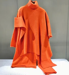 S033, зимнее поступление, элегантный теплый свитер с высоким воротником, накидка, женское вязаное платье с длинным рукавом, костюм из двух предметов, заводская цена
