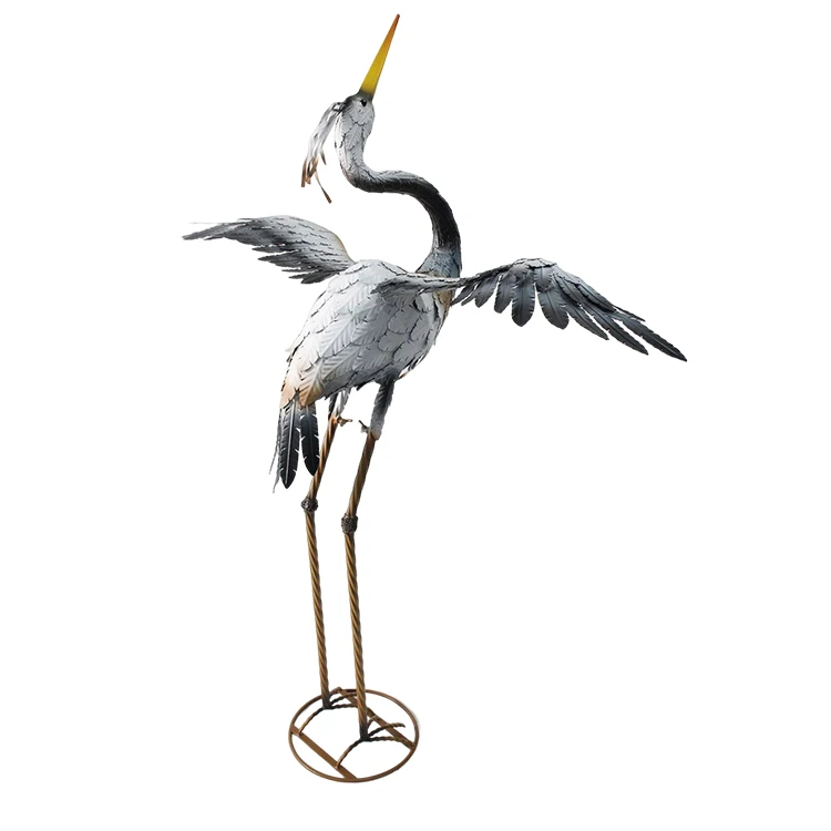  Crane Statue Outdoor Blue Heron Decoy Sculptures Metal Bird for Lawn Patio