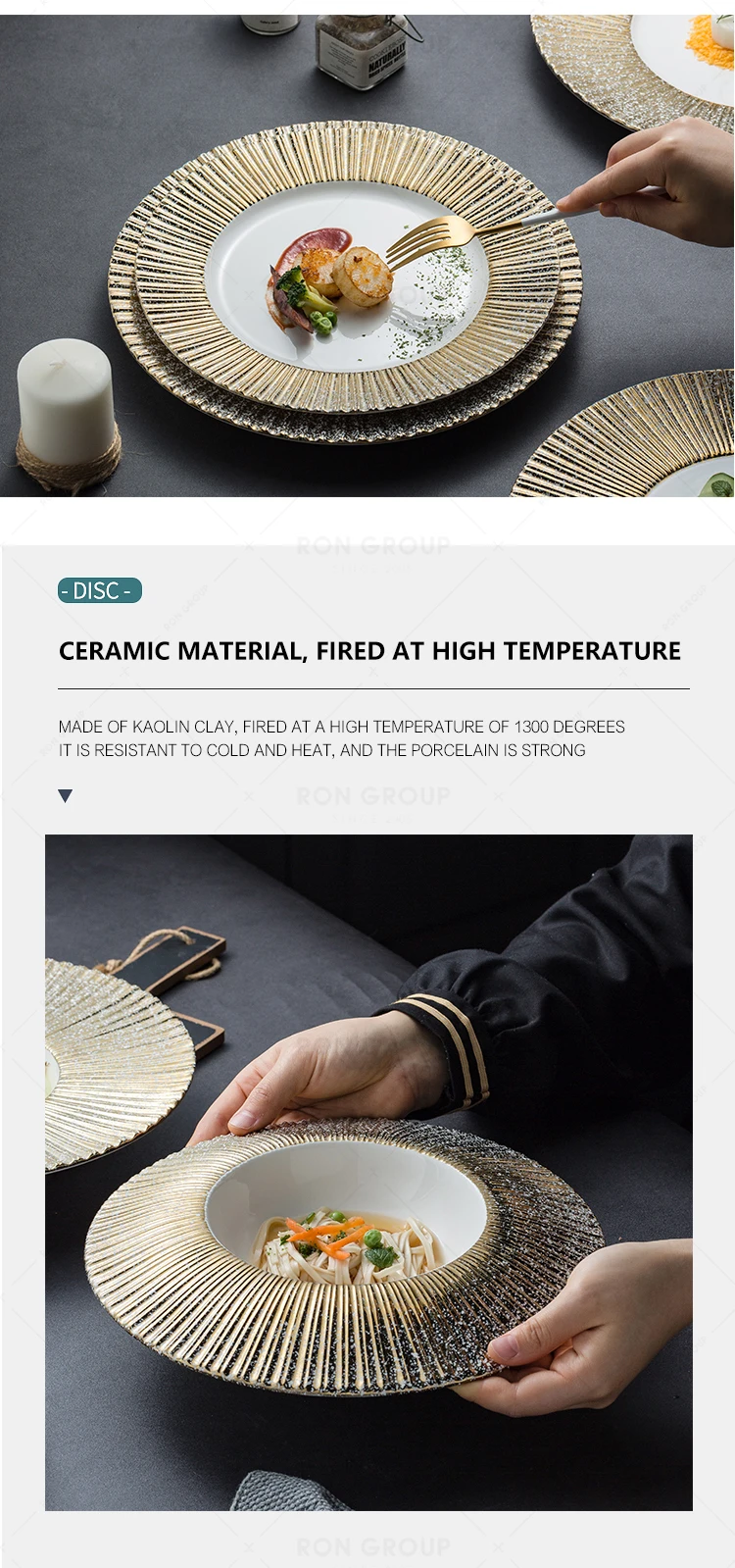 High quality new style restaurant wedding banquet gold rim white dinner porcelain ceramic plates sets dinnerware modern