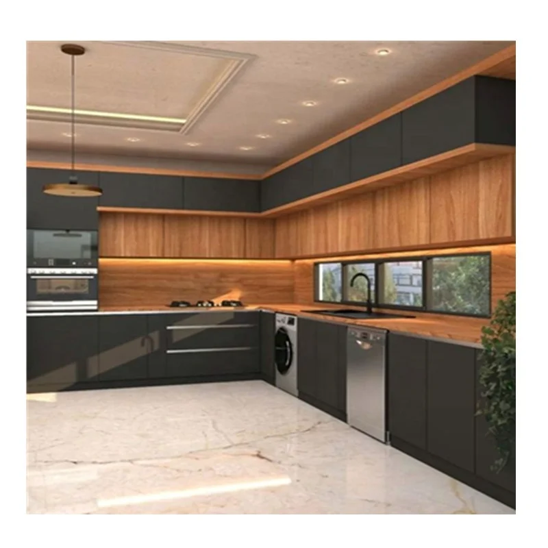 2023 New Modern Matte Finished Lacquer Kitchen Cabinet Designs Hot Selling Modern Black Lacquer Kitchen Cabinets Made in China