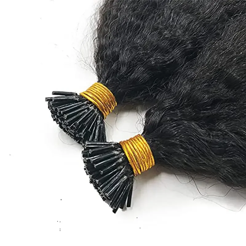 Kinky Straight I Tip Human Hair Extension Microlink Pre Bonded Brazilian Remy Stick I Tip Hair Coarse Yaki 100g 100strands_voghion.com