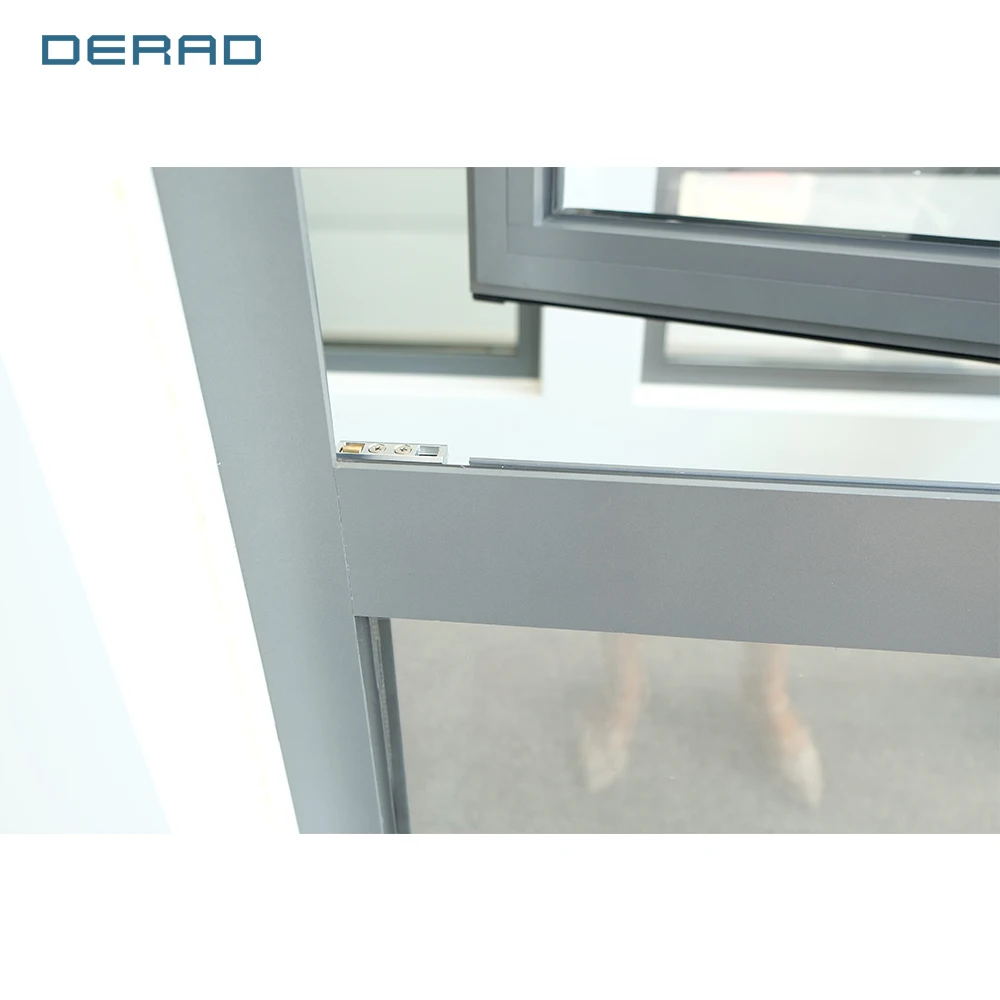 Grey color customized size outward opening window and fixed part aluminum casement window with low-e double glass for toilet supplier