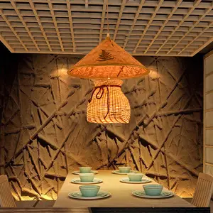 Hotel Restaurant Lighting Retro Bamboo Weave Chandelier Lamp Woven Rattan Shade Pendant Lights