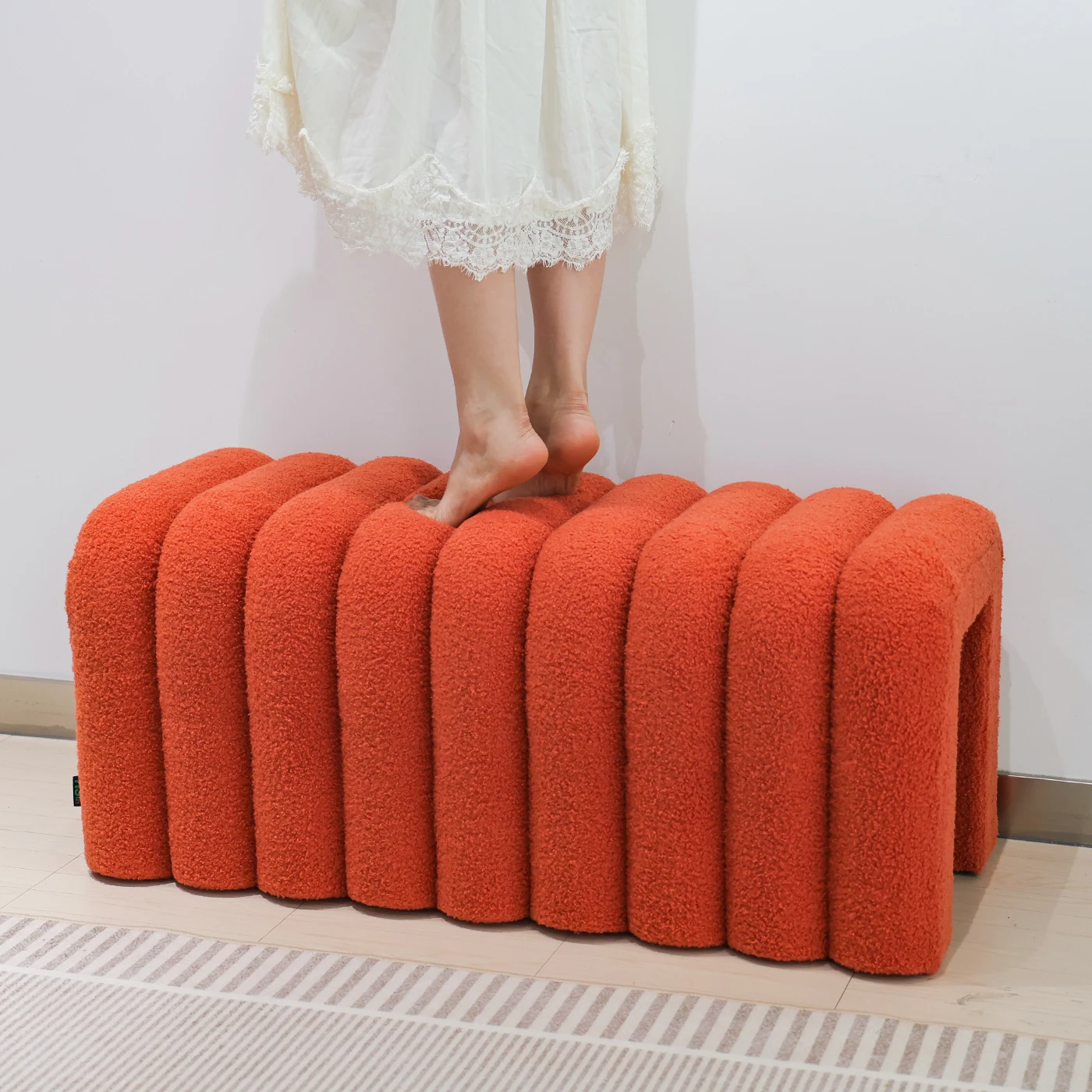 Big Ottoman Bench Velvet Stool Seat Indoor Furniture Fabric End of Bed Bench