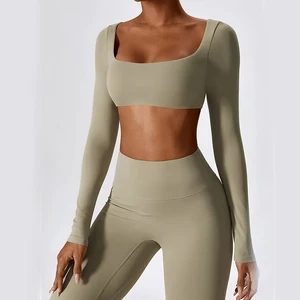 Custom 2 Piece Gym Set Women High Waist Flare Leggings Padded Crop Top Breathable Yoga Set for Outdoor Running Training Wear