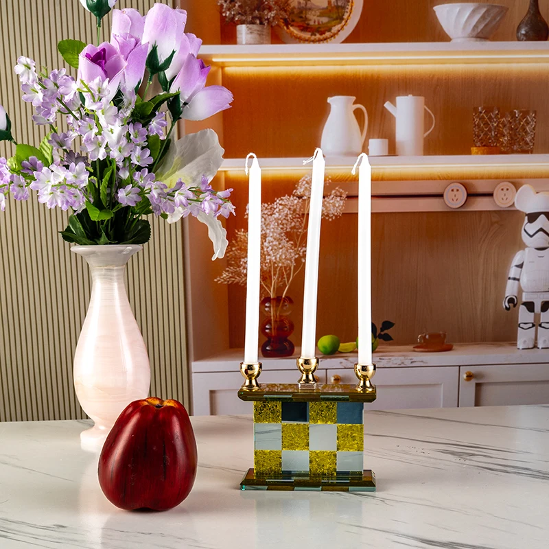 New Design Compact Gold Mirror Glass Candlestick Wedding Home Decoration Crystal Candlestick