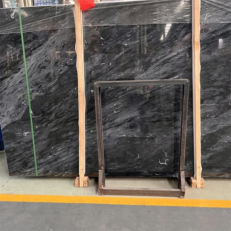 백색 맥문이 있는 천연 다크 그레이 대리석 슬래브 – 실내 바닥 및 벽면 타일 장식용