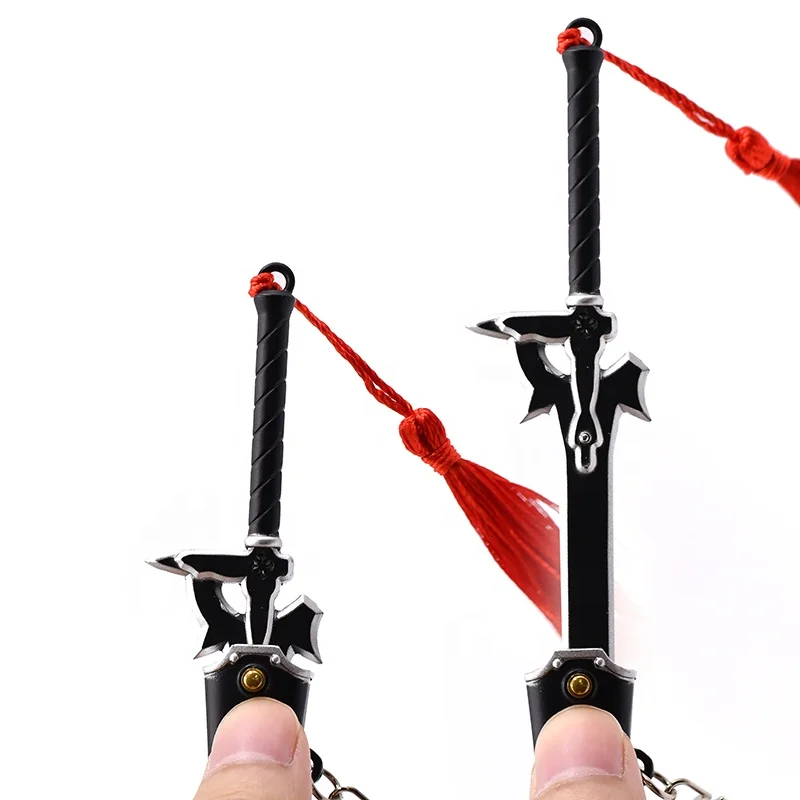 22cm Anime Sword Keychains Mini Japanese Sword Katana Key Chain SAO Elucidators Tiny Sword Model with Ejection Sheath