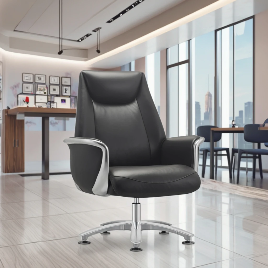 Modern Ergonomic Leather Executive Office Chair with Adjustable Height and Stable Aluminium Base 3