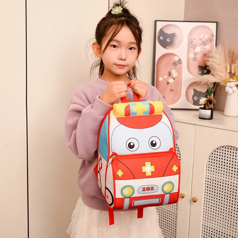 ambulance backpack kid New 3D Cartoon Police Car Ambulance Kindergarten Student School Backbag for  Kids Backpack Rucksack Bags