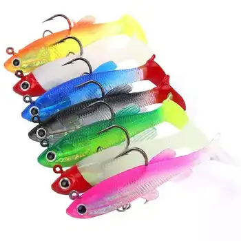 CHEERY 8cm/12.5g 7 Color Artificial Soft Bait Saltwater T Tail Pinfish PVC Fishing Lures for River Use with Hooks – Soft Lure – view 3