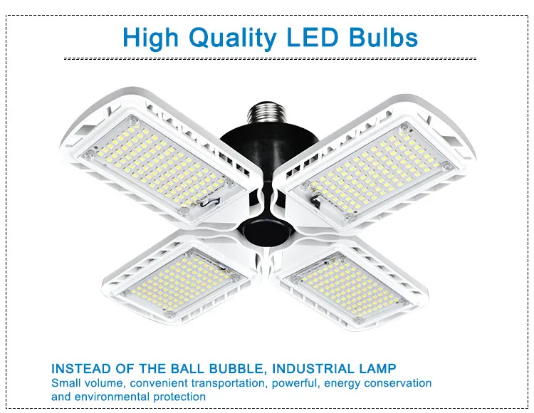 Indoor Lighting Deformable 60W 6000LM 6500K 4 Leaf Ceiling Warehouse Workshop LED Garage Lights E26 E27