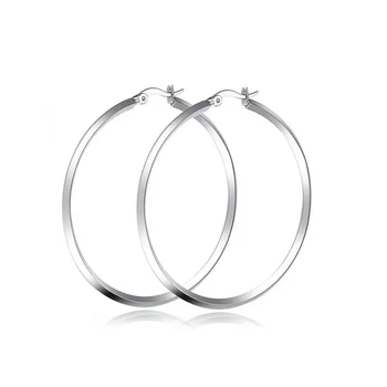 High polished shiny stainless steel round silver earrings plain oversized hoop earrings for women girls