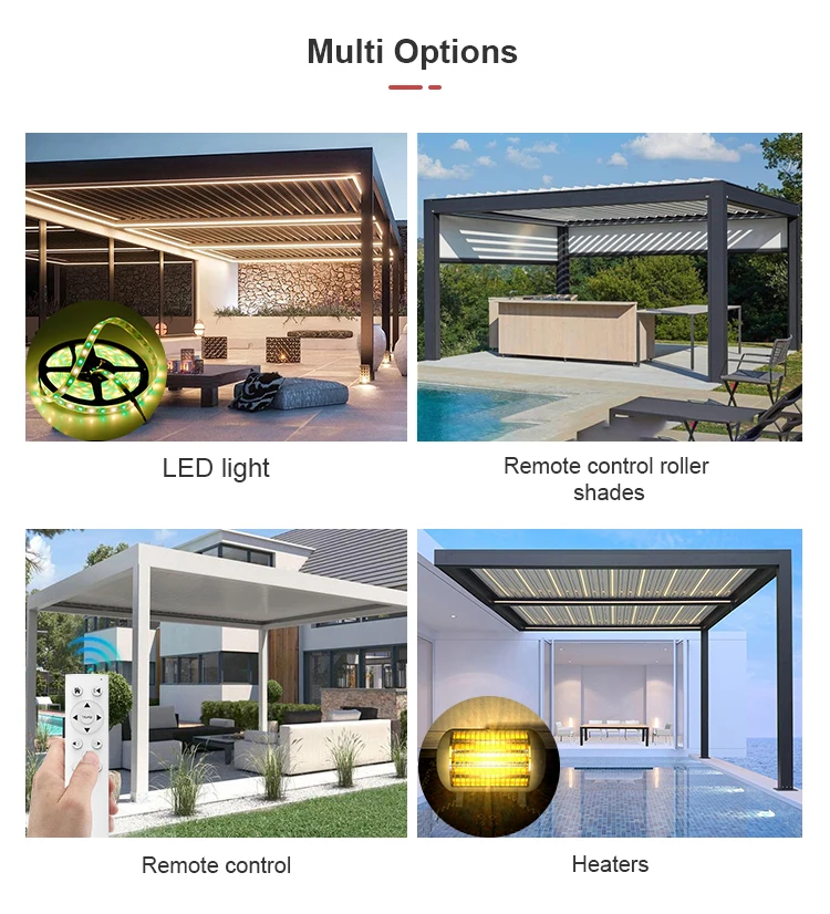 Motorized Aluminum Swivelling Blade Roof Pergola Sunshade Garden