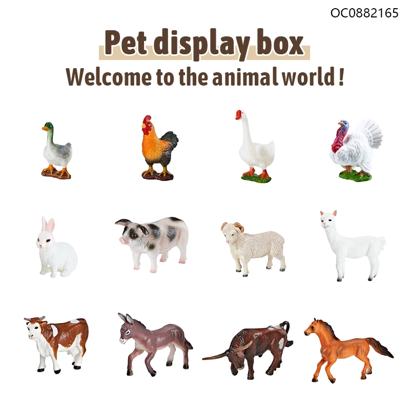 36pc Goose Rabbit Chicken Sheep Mini Model Plastic Cartoon Farm Animal Set Toys