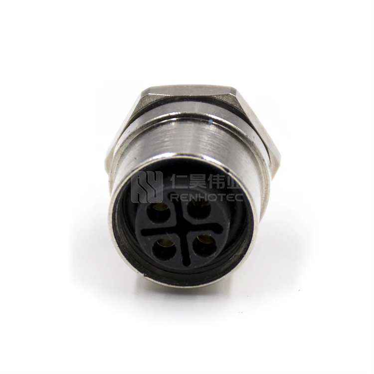 4 Pin Connector M12 S Code Female Straight Solder Type Panel Mount