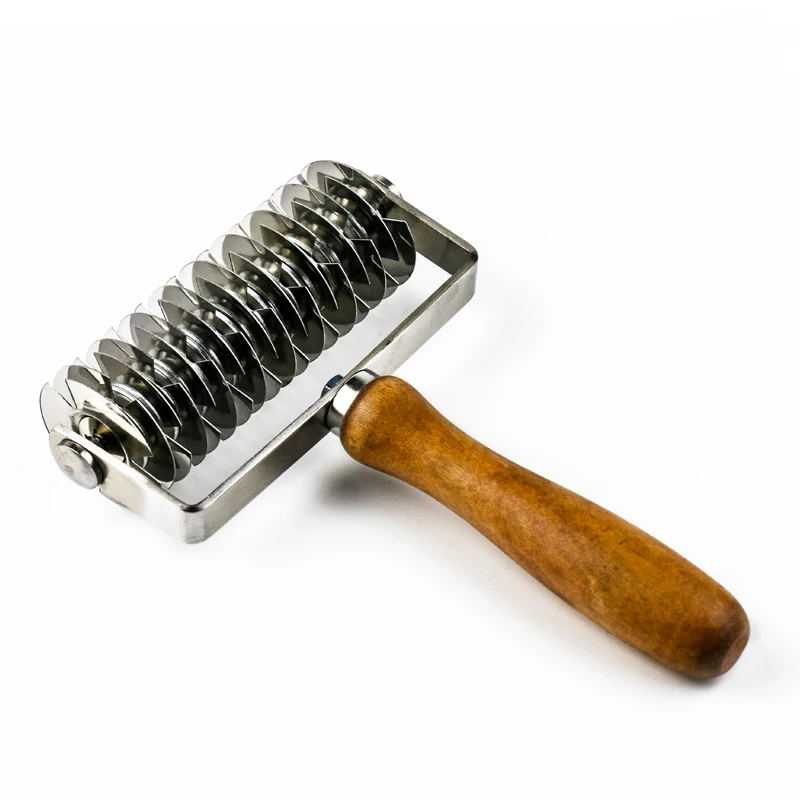 Stainless Steel Dough Roller Cutter With Wood Handle Cookie Pie Dessert Pizza Bread Pastry Crust Roller Cutter