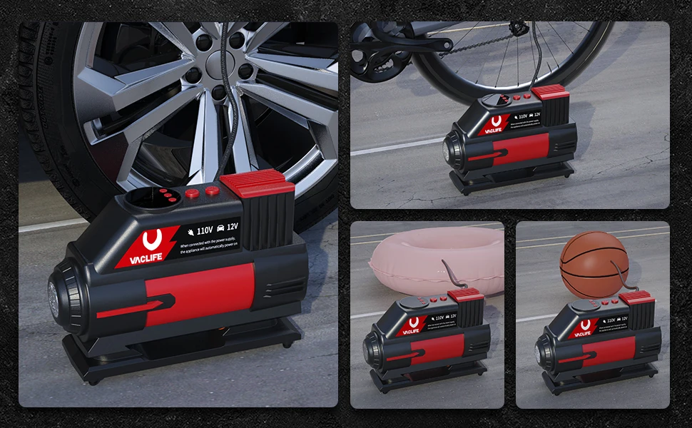 Vaclife New Arrival Tire Compressor Red Electric Air Pump Tires Air