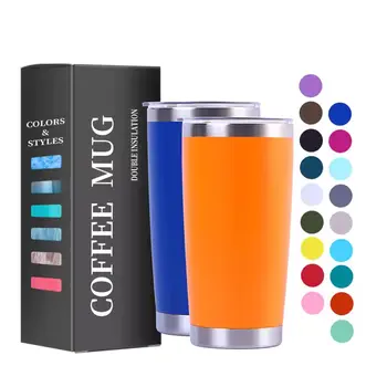 Custom Logo 20 oz Stainless Steel Tumbler 20oz Vacuum Insulated Mug with Slip Lid and Black Flask Straw for Camping