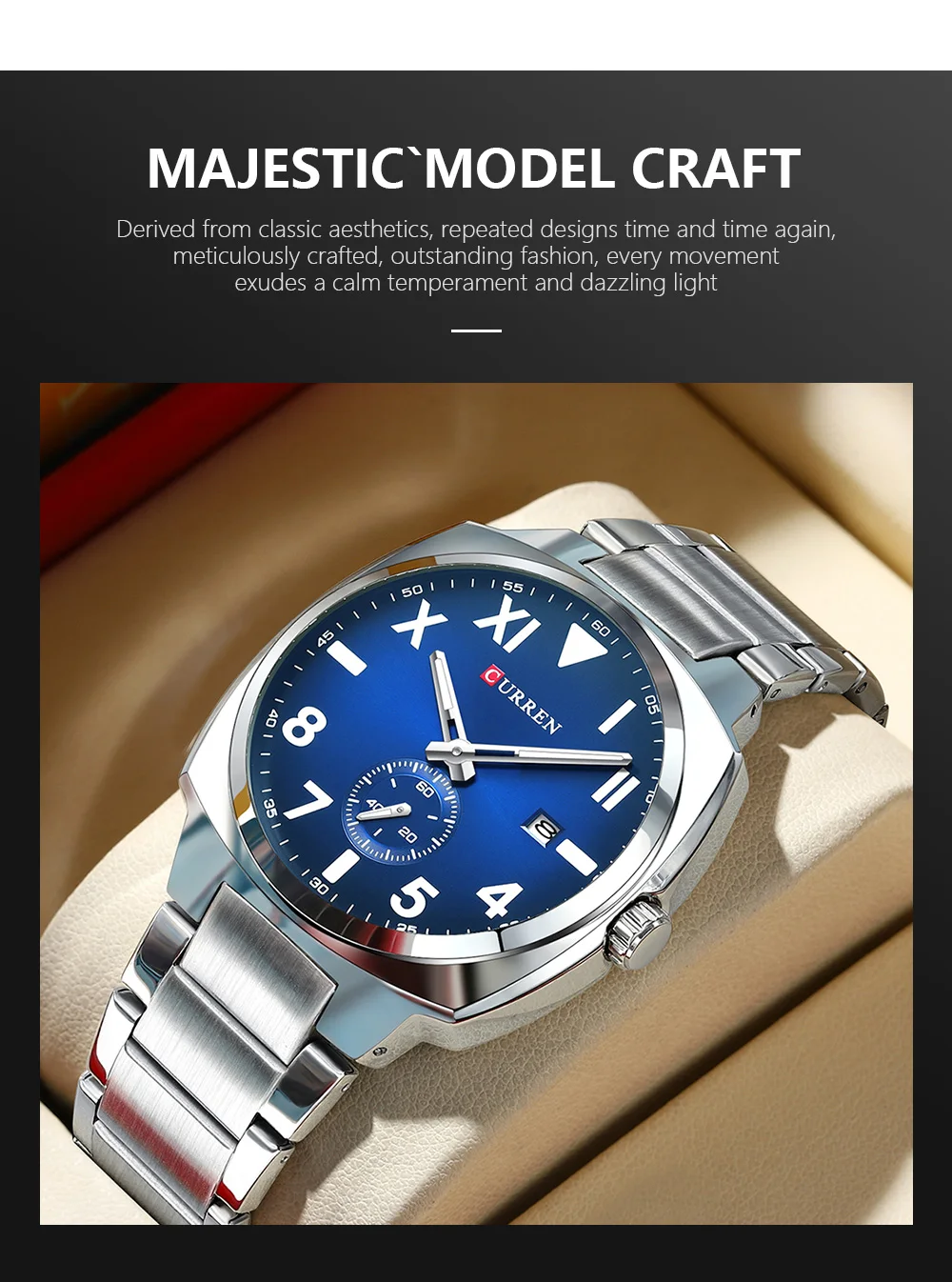 CURREN 8472 Stylish Elegance Men's Quartz Watches Number Scale Dial Stainless Steel Band Luminous Function Auto Date Wristwatch
