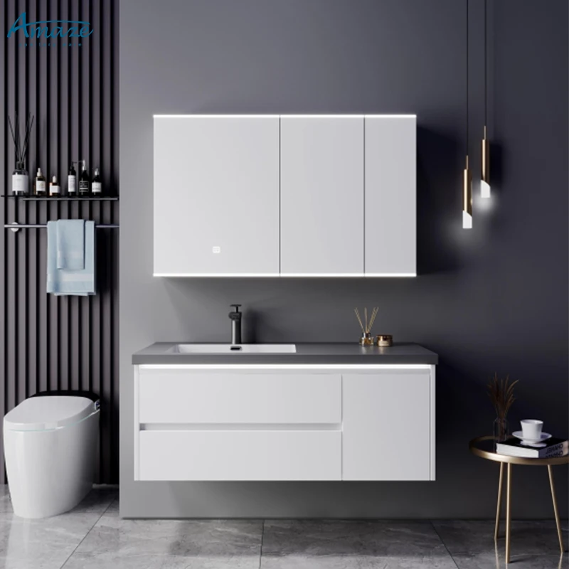 Chinese manufacturer customized design modern double doors water-proof wall mounted bathroom cabinet sink vanity supplier