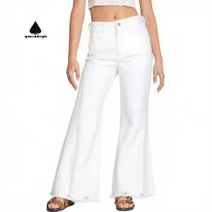 Women's High Waist Comfortable Loose Jeans Boyfriend Pour Femme White Embroidery Straight Wide Leg Denim Trousers for Women