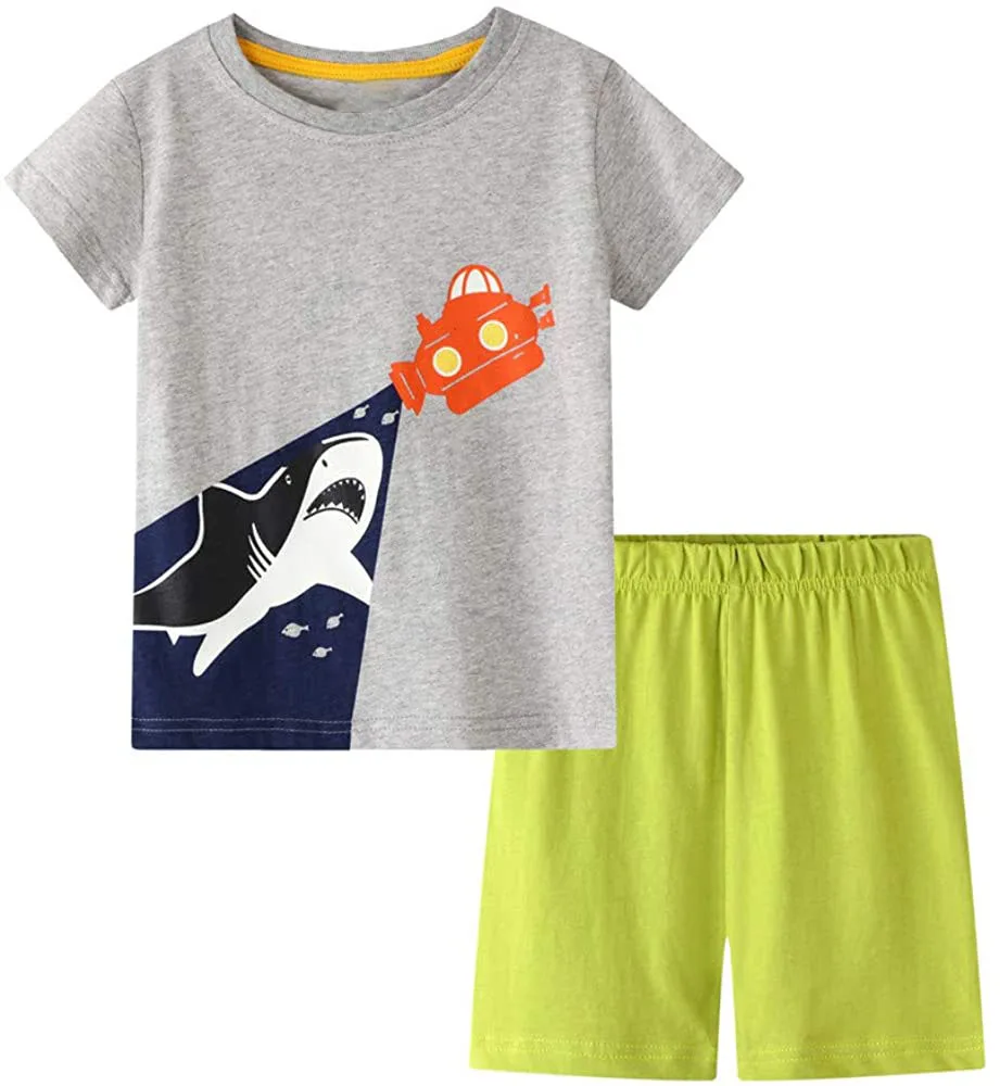 Miss Bei Toddler Boy Clothes Sets T-Shirt&Shorts 2 Packs Kids Summer Outfits Shirt Short Sets 2-7T 