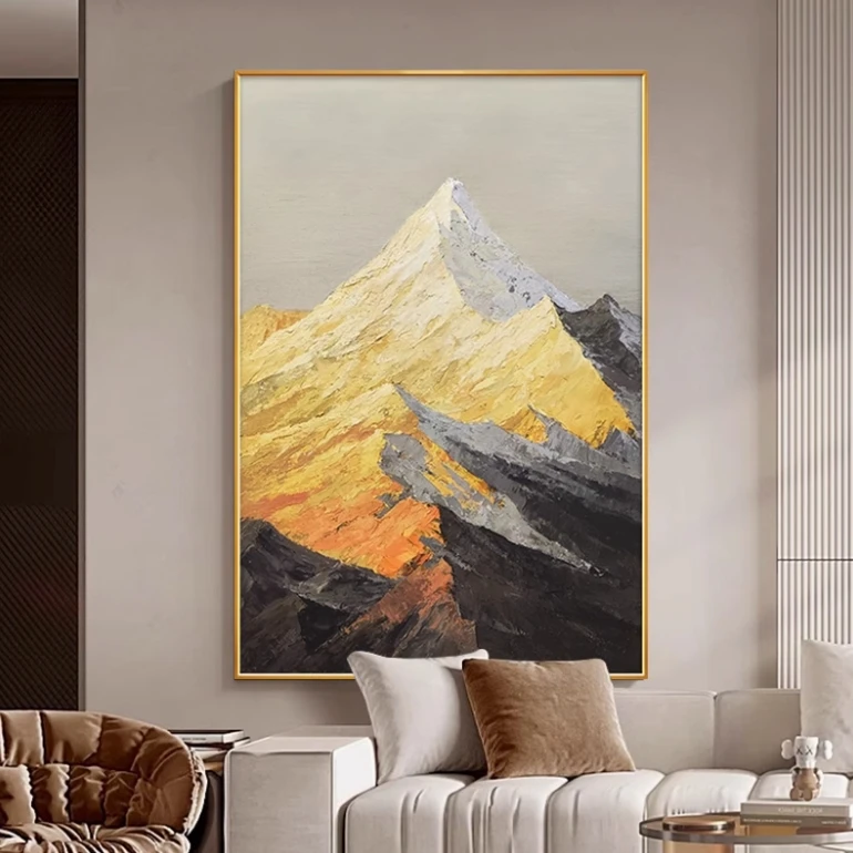 Magnificent Hand Textured Coloring Snowy Mountain Landscape Paintings for Wall Decoration