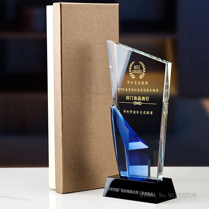 Rectangular Polished Crystal Glass Award Trophy Custom Logo Sports Movie Award Trophy