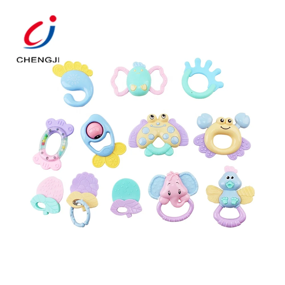 Мягкая пластиковая музыкальная игрушка для раннего развития, набор из 12 предметов, детские погремушки, Прорезыватель для зубов