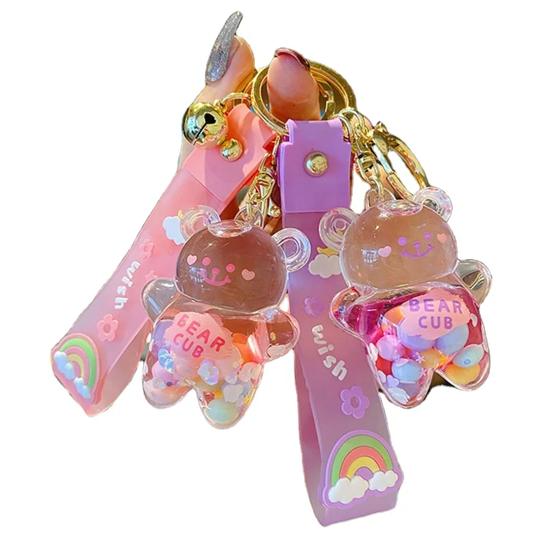 Cute Key Decorations Creative New Liquid Oil Chubby Bear Quicksand Keychain Cute Floating Colorful Balloons Keyring Girl Bag Pen