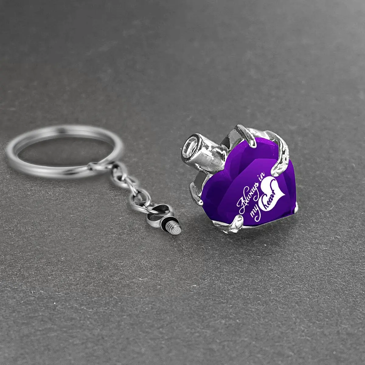 Heart shape Crystal Pendant  KeyChain Cremation Urn Memorial for Human Pets Ashes KeyRing Men Women Jewelry - Always in my heart