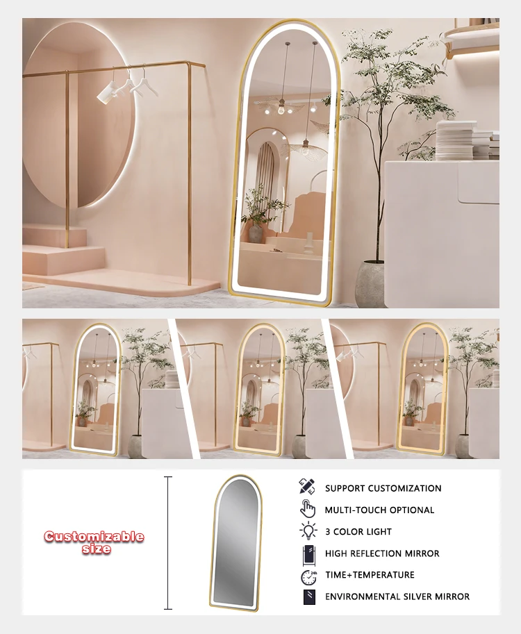 product custom made any size illuminated  floor standing mirror full length mirror dressing mirror with led light-7