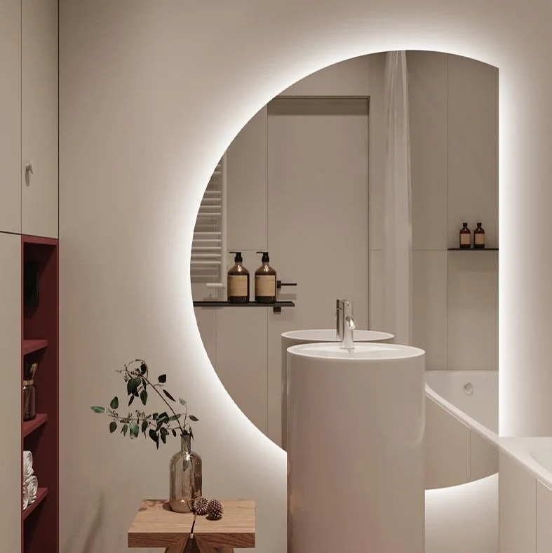 LISSA Miroir de Courtoisie Demi-Cercle, Miroir De Salle De Bain À Lumière LED, Miroir Mural en