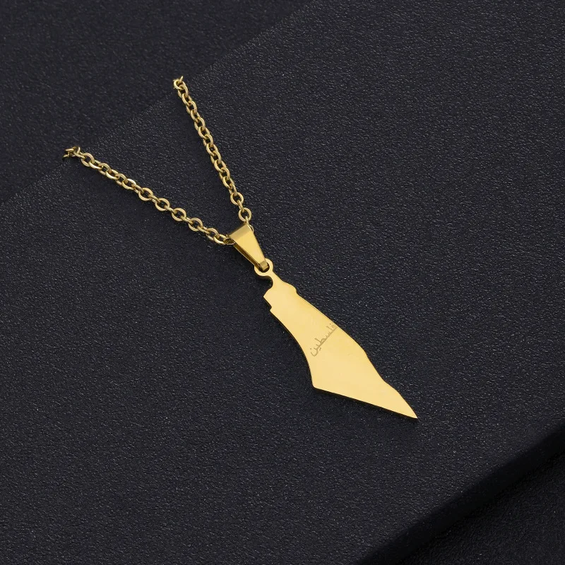 Map of Israel and Palestine Pendant Necklace Fashion Geometric Letter Stainless Steel Collarbone Chain