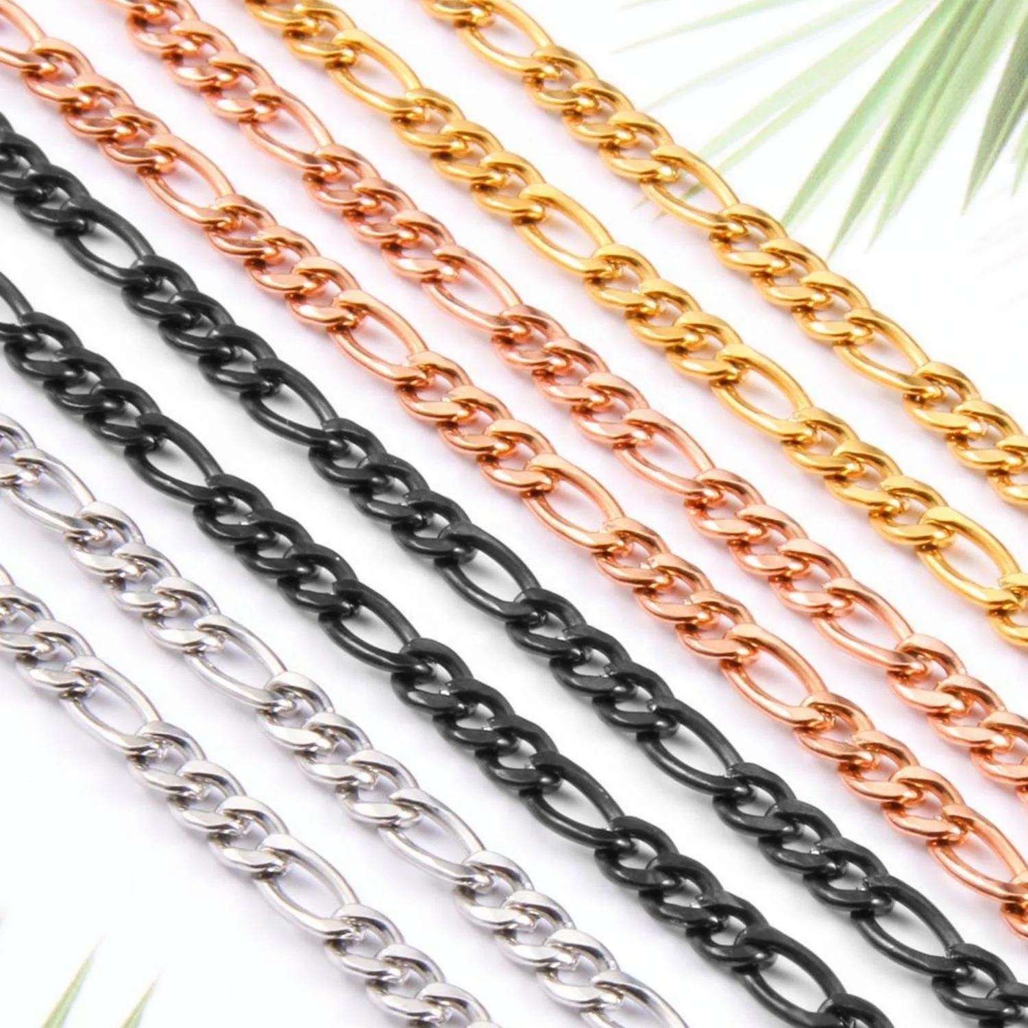 Figaro Chain Necklace Stainless Steel Gold Plated - 18 Inch 4mm Chain For Men & Women