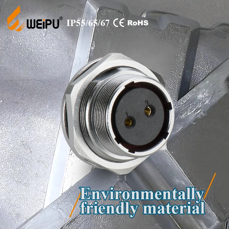 WEIPU IP67 16MM 20MM Waterproof Connector 2-hole Flange Receptacle IP67 2 Pin Insulated Electrical Cable Connector With Wire